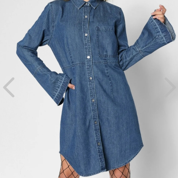 7 for all mankind Bell Sleeve Denim shirt dress - Picture 4 of 4